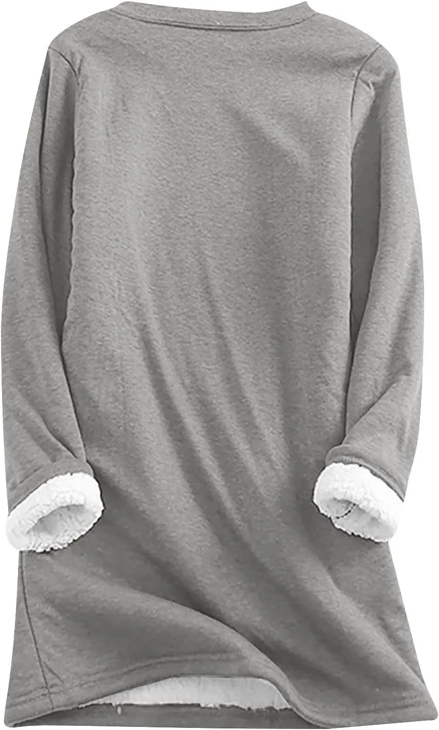 2 Piece Lounge Set Women Funny Letter Print Fleece Crewneck Sweatshirt Sherpa Lined Jogger Soft Warm Sweatpant 2024