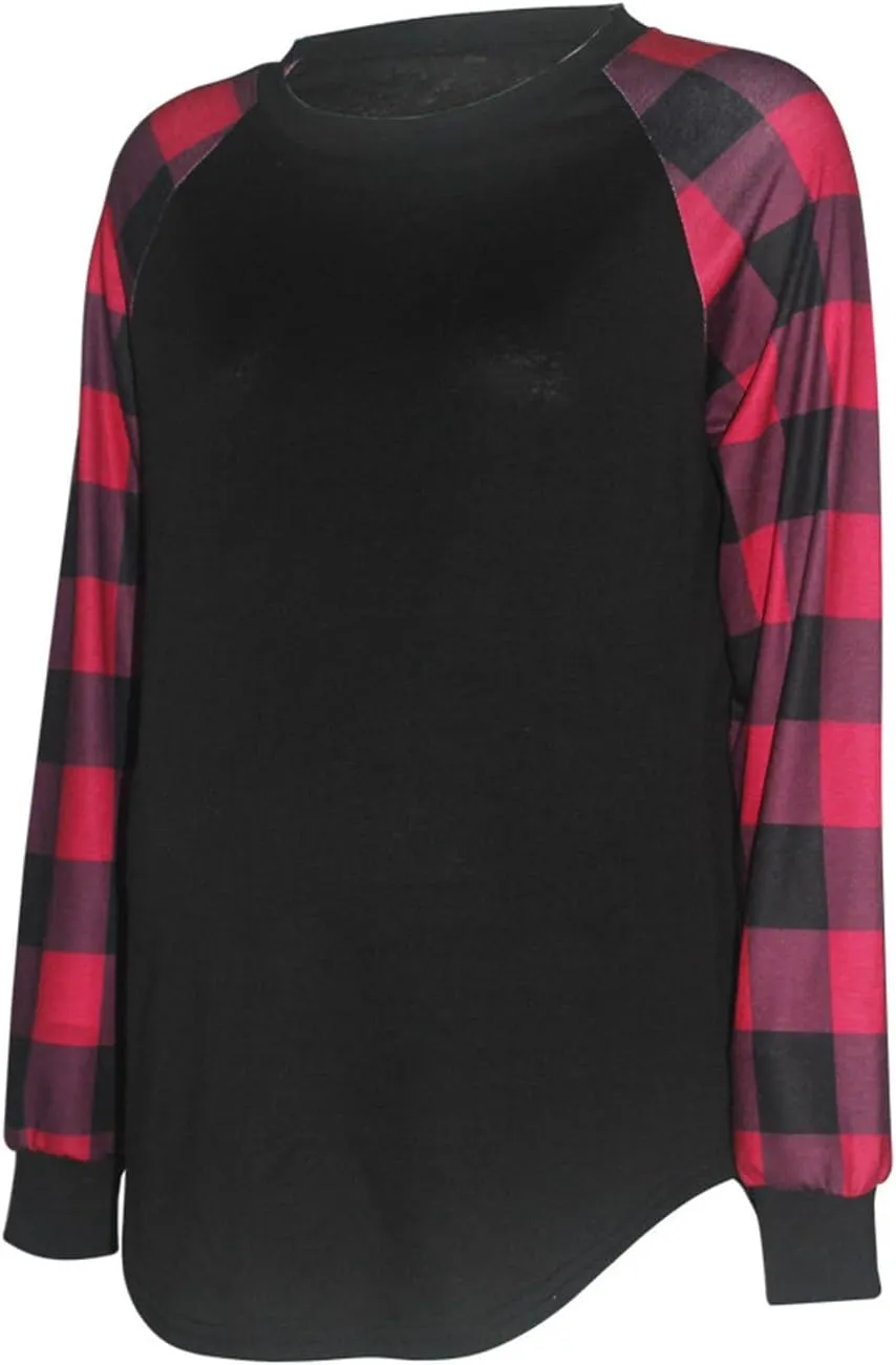 2024 Maternity Shirts for Women Patchwork Long Sleeve Pregnancy Tops Scoop Neck Loose Fit Fall Comfy Blouse Tees