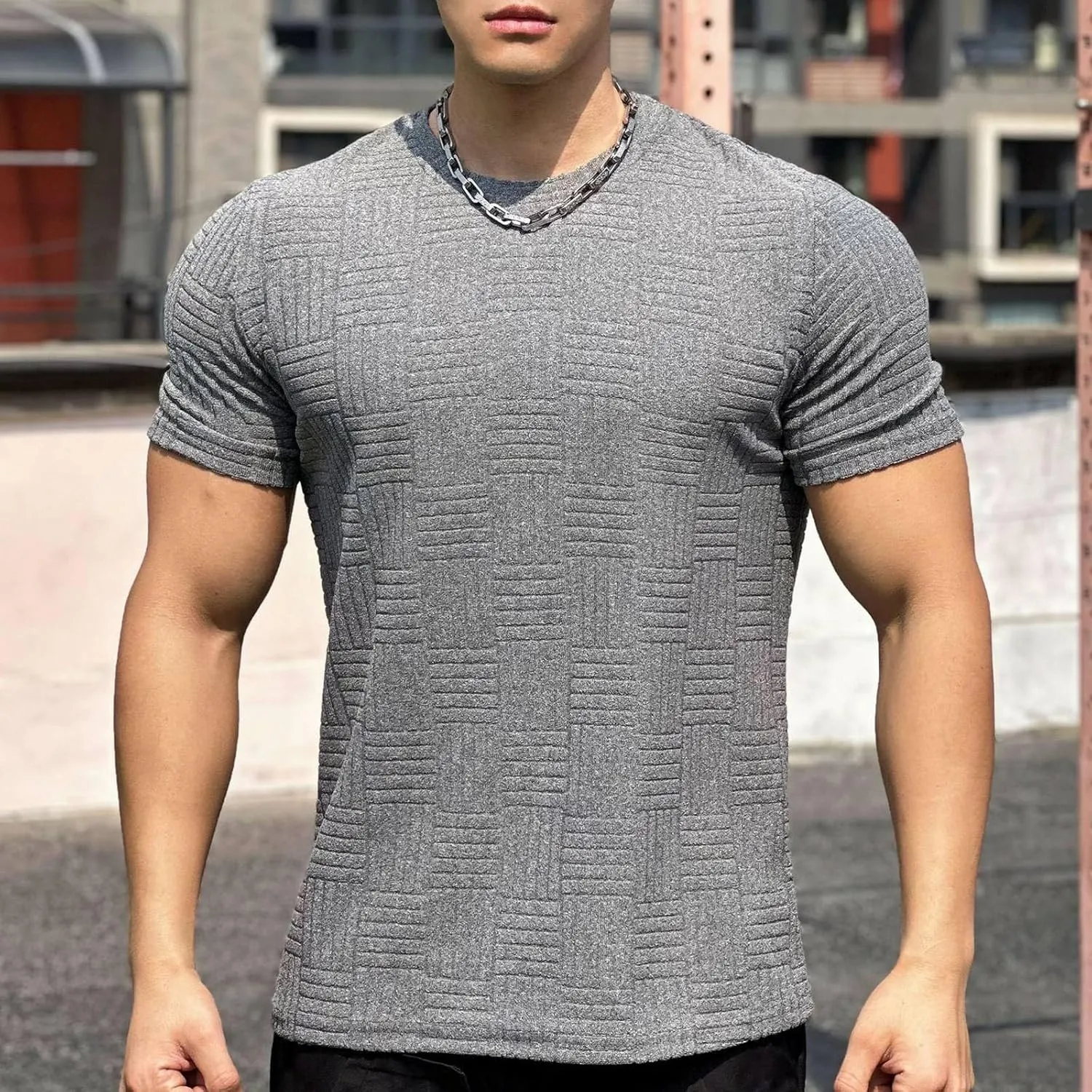 2025 Men's Muscle Exercise Semi Tight Fitness Short Sleeve Basketball Running Training Cloth Sports T Shirt