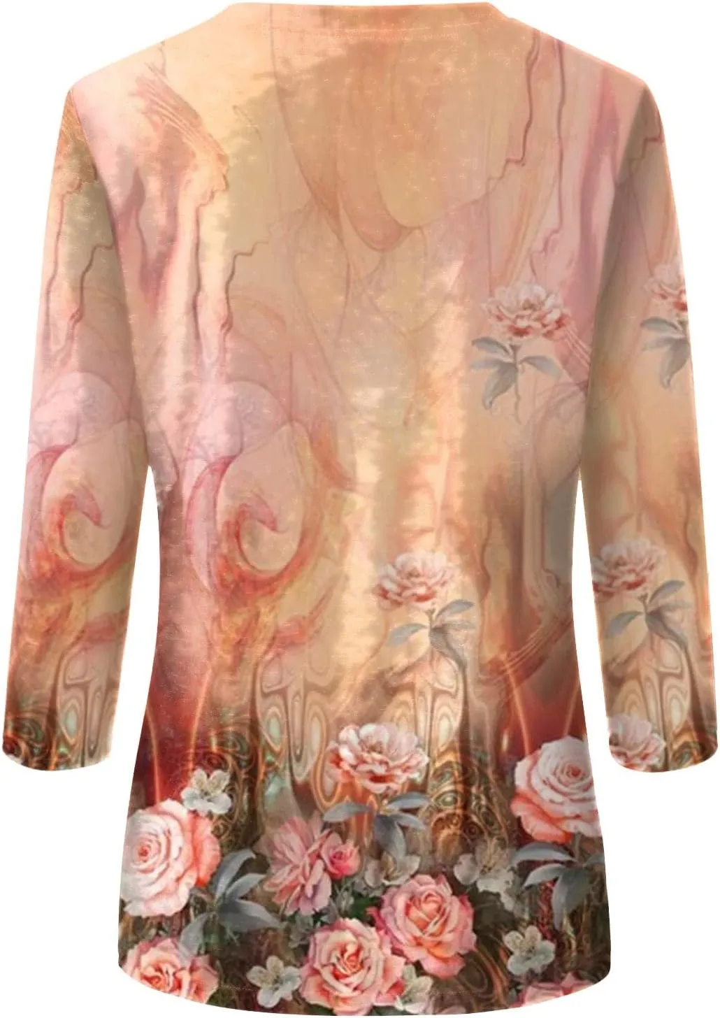 3/4 Length Sleeve Shirts for Women 2025 Casual Summer Blouses Crewneck Floral Printed Cute Loose Fit Tops