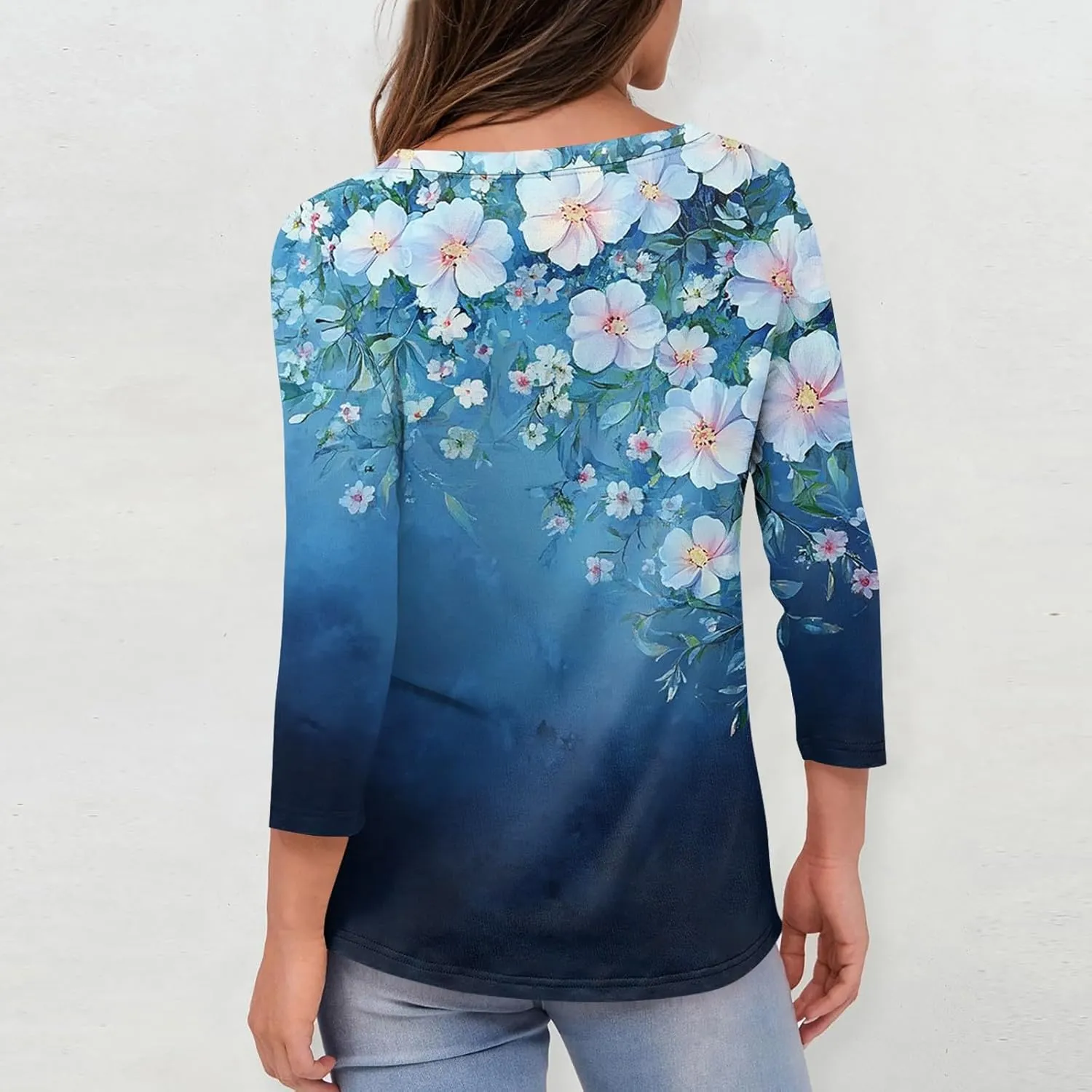 3/4 Length Sleeve Womens Tops Women's Casual Round Neck Tunic Tops Basic Tees Blouses Loose Fit Business Work Tee 2025 Summer