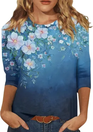 3/4 Length Sleeve Womens Tops Women's Casual Round Neck Tunic Tops Basic Tees Blouses Loose Fit Business Work Tee 2025 Summer