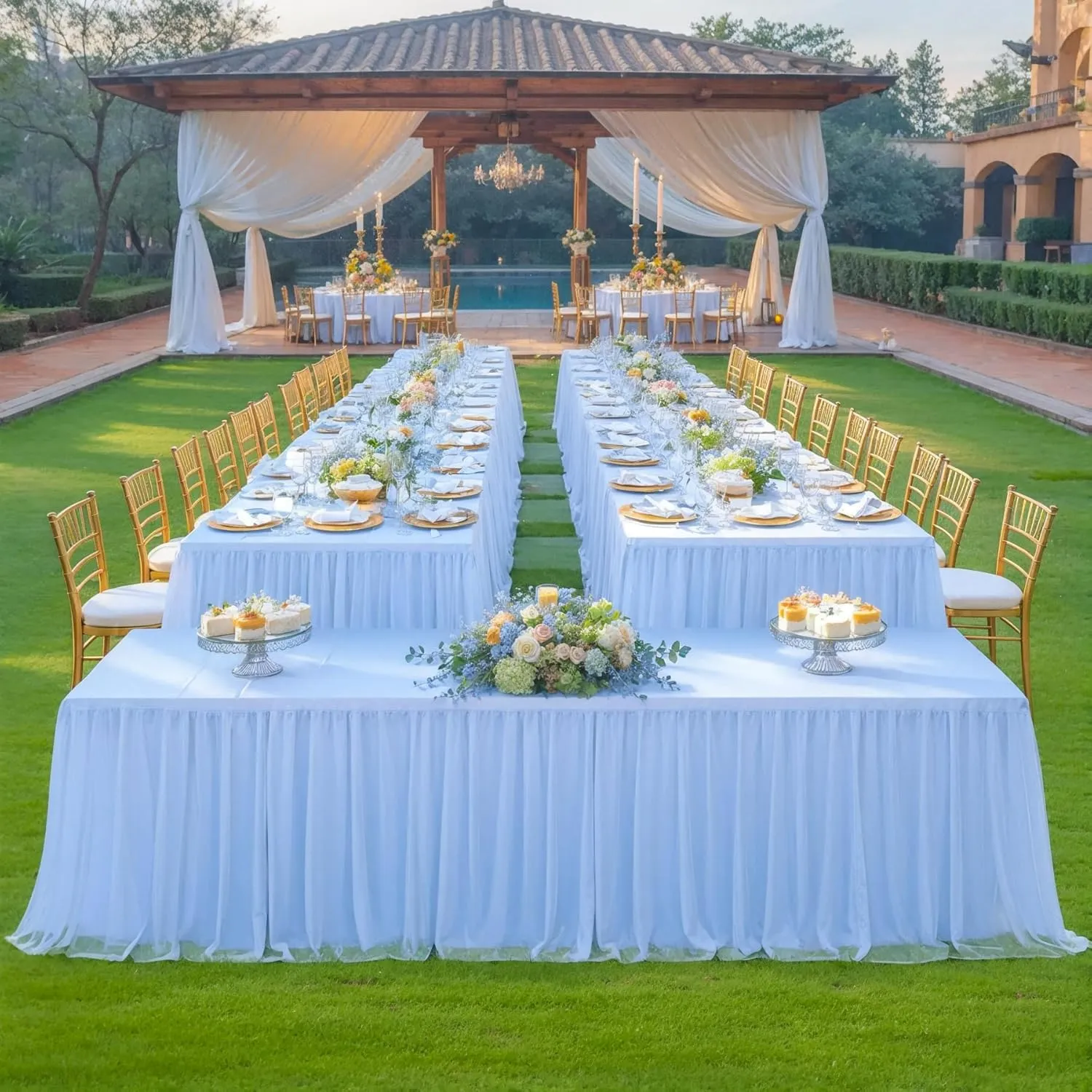 6ft Baby Blue Tulle Tablecloths for Rectangle Tables, 72 x 30 Inch Rectangular Table Cloth, Wrinkle Free Table Cover with Tutu Skirt for Baby Shower Boy Birthday Party Banquet Buffet Cake Decor