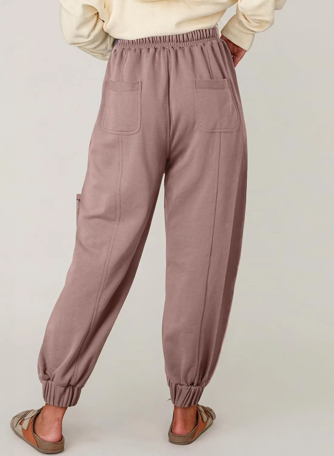 Aceitt Womens Baggy Cargo Pants Drawstring Elastic Waisted Workout Outdoor Hiking Jogger Pants with Pockets