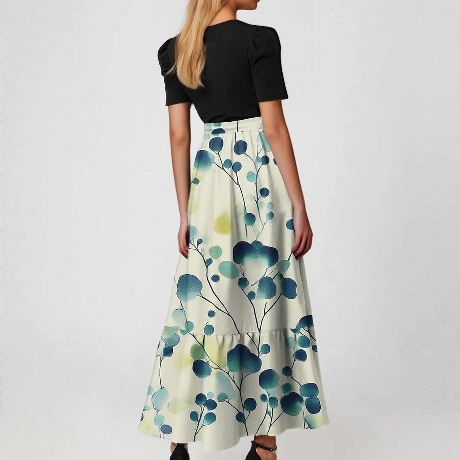 ADHOWBEW Dresses for Women 2025 O Neck Casual Sexy Vacation Beach Empire Waist Short Sleeve Party Dresses