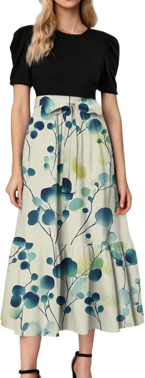 ADHOWBEW Dresses for Women 2025 O Neck Casual Sexy Vacation Beach Empire Waist Short Sleeve Party Dresses