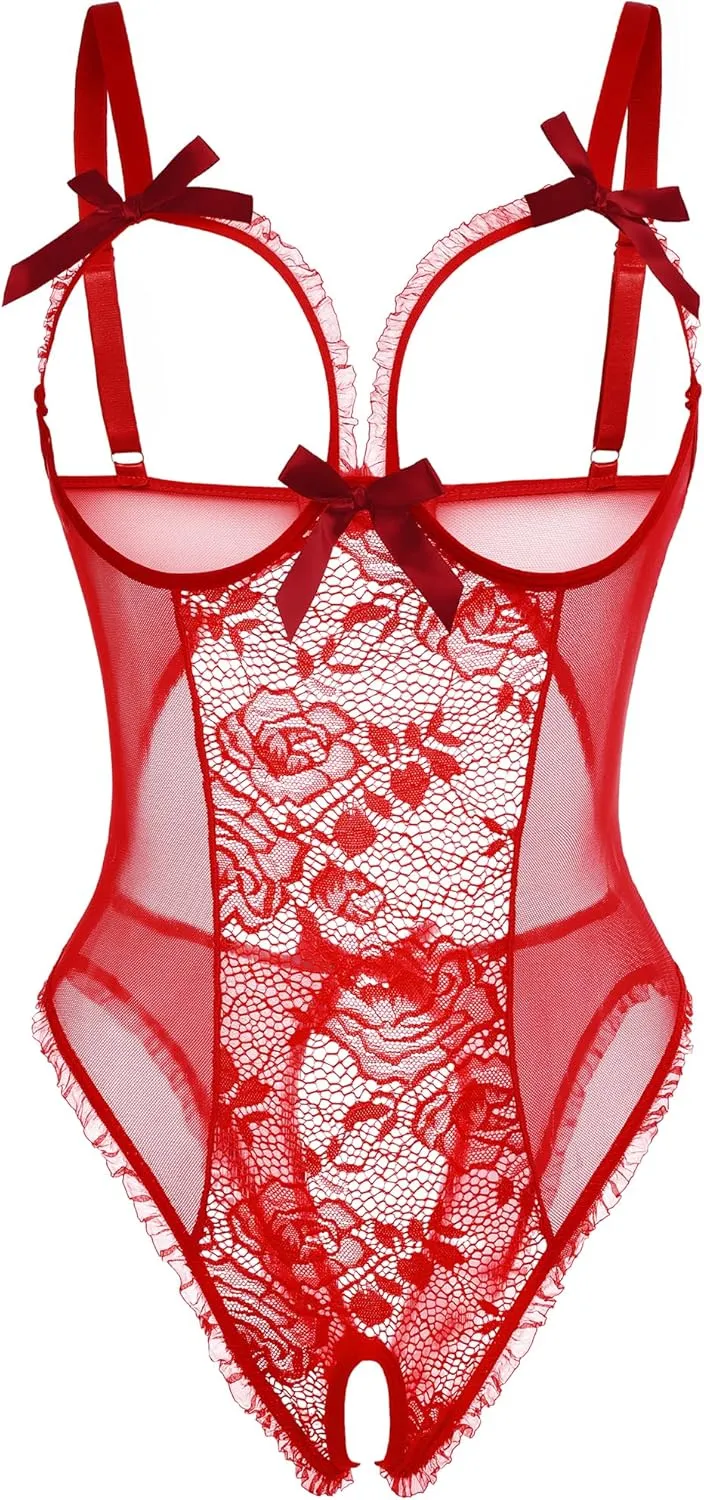 ADOME Lingerie for Women Sexy Teddy One Piece Lace Babydoll Bodysuit