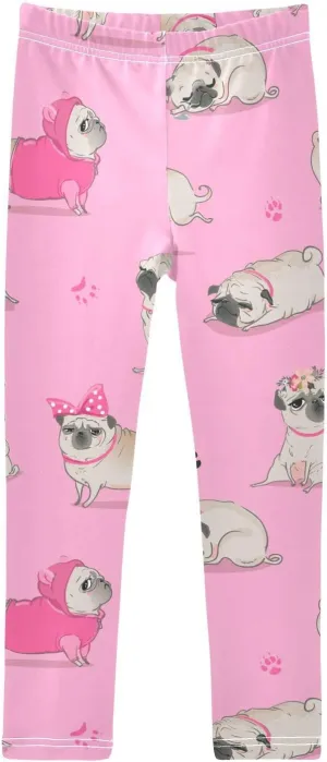 ALAZA Girls' Leggings Girls Stretch Leggings Cartoon Pug Dog Children's Yoga Pants Clothes