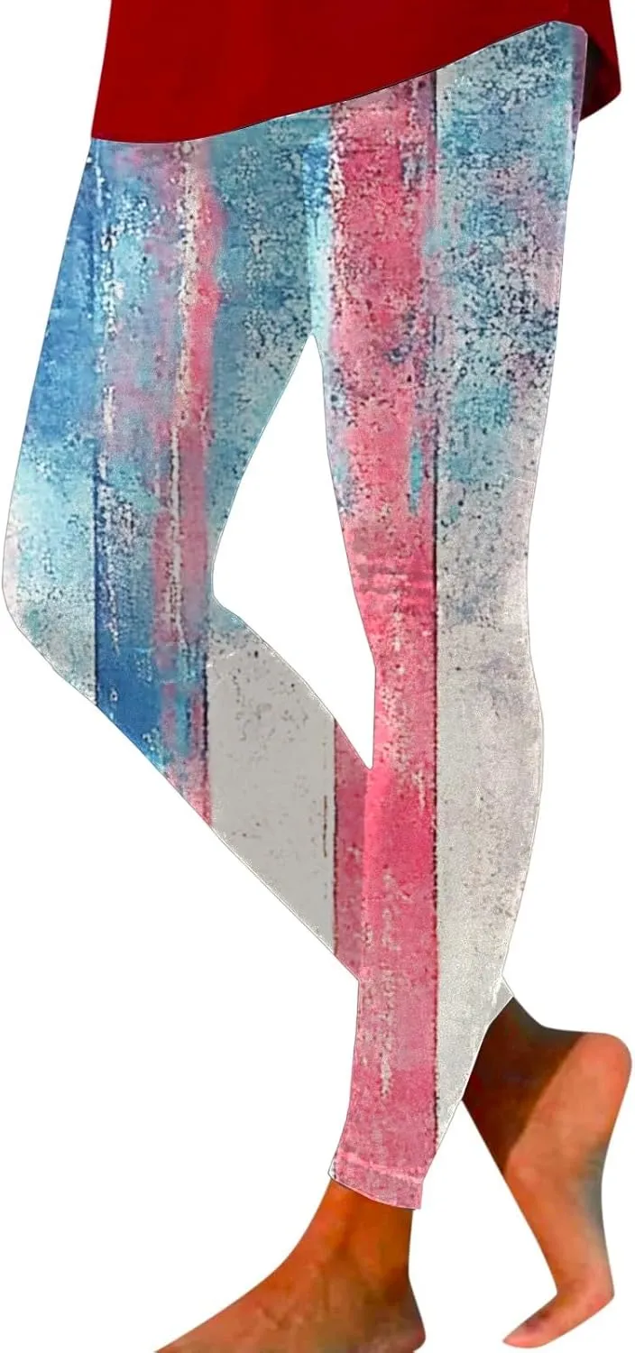 American USA Flag Leggings for Women Patriotic Workout High Waist Yoga Pants Soft Gym Sport Slim Fit Tights