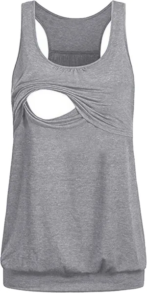 Andongnywell Plus Size Tank Tops Breastfeeding Shirt Women?s Maternity Nursing Vest Sleeveless Tops