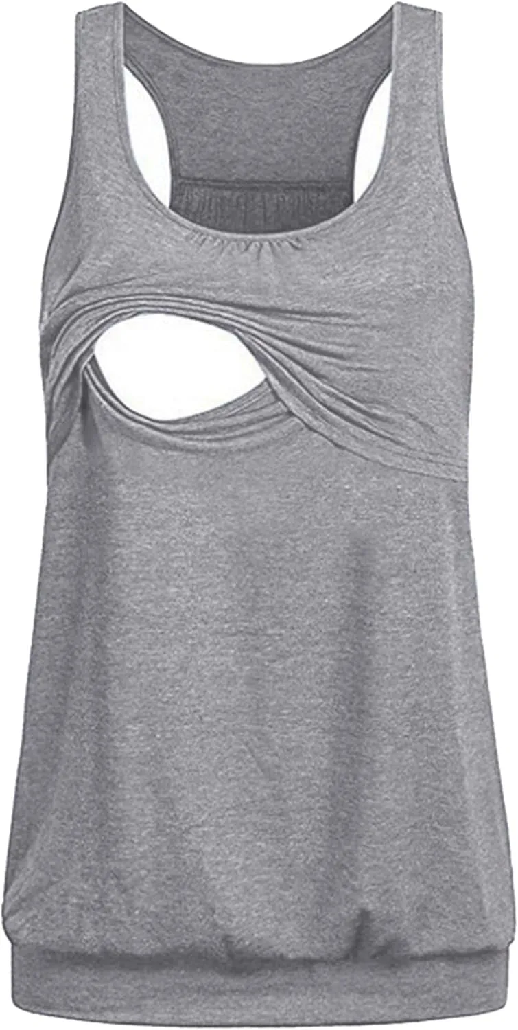 Andongnywell Plus Size Tank Tops Breastfeeding Shirt Women?s Maternity Nursing Vest Sleeveless Tops