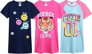 Angel Face Girls' Nightgown Pajamas - 3 Pack Soft Short Sleeve Sleep Dress for Girls - Casual Sleepwear Pajamas (4-14)