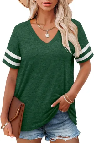 Angerella Casual Summer Tops for Women V Neck T Shirts Short Sleeve Tunic Tops Loose Fit