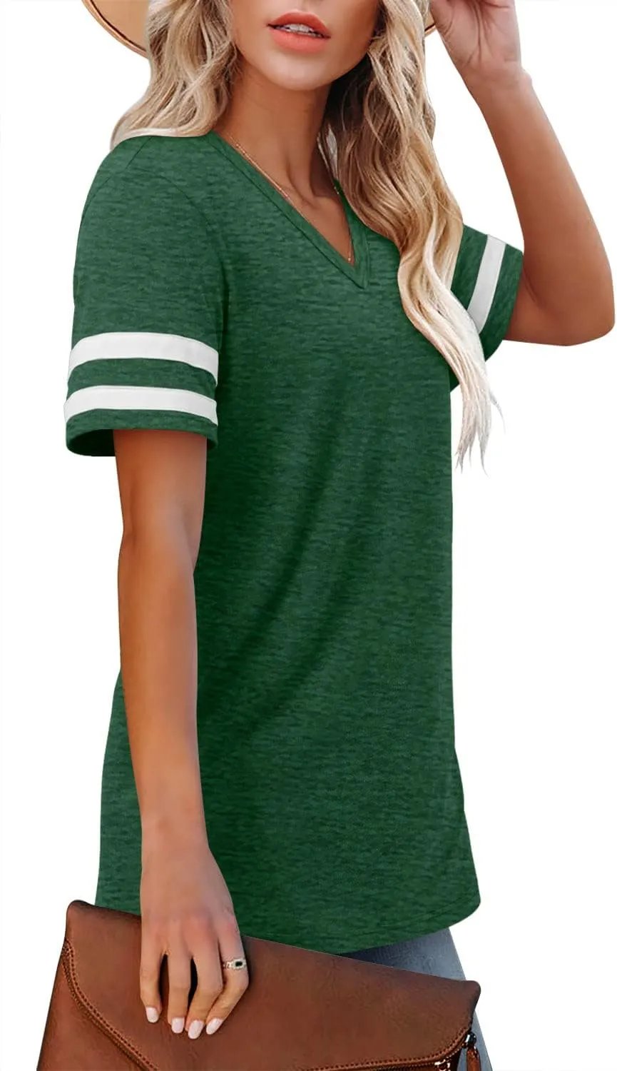 Angerella Casual Summer Tops for Women V Neck T Shirts Short Sleeve Tunic Tops Loose Fit
