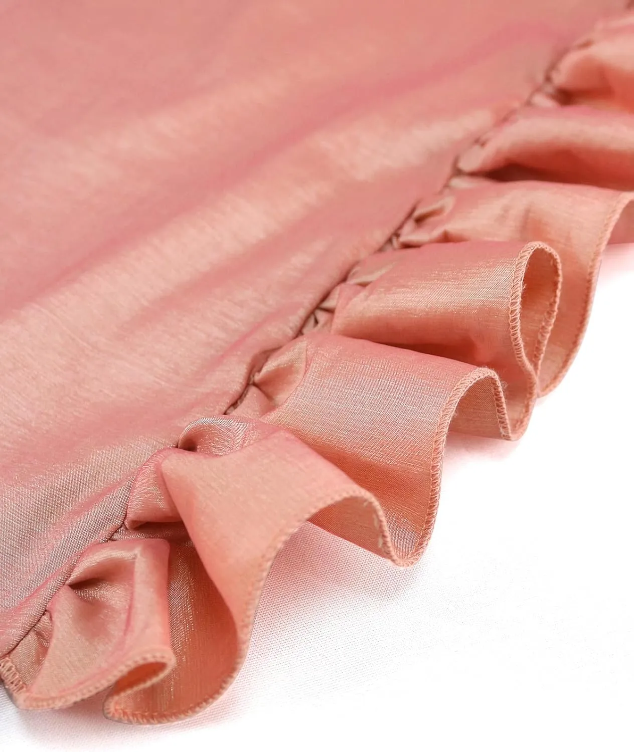 AOMEI Women's Pink Shiny High Waist Ruffled Trim Pants Straight Leg Bottoms Trousers