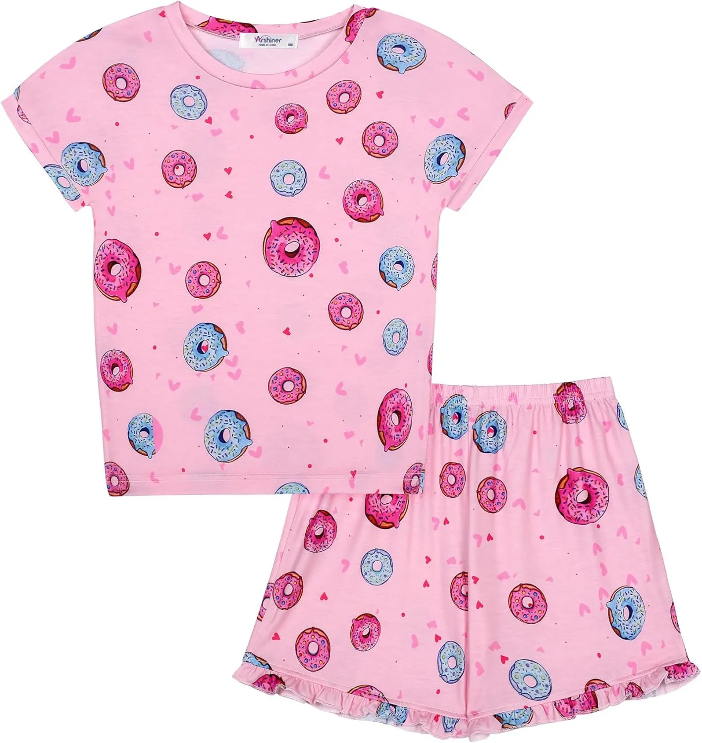 Arshiner Girls Tie Dye Shorts Set 2 Pieces Summer Set for Kids Short Sleeve Pullover Top   Ruffle Hem Shorts Set