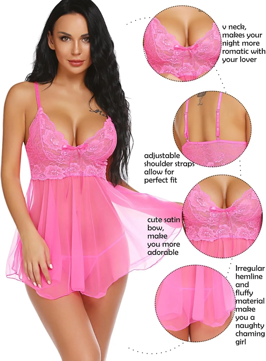 Avidlove Women Lingerie Lace Babydoll Mesh Nightgown Chemise Boudoir Nighty Sleepwear