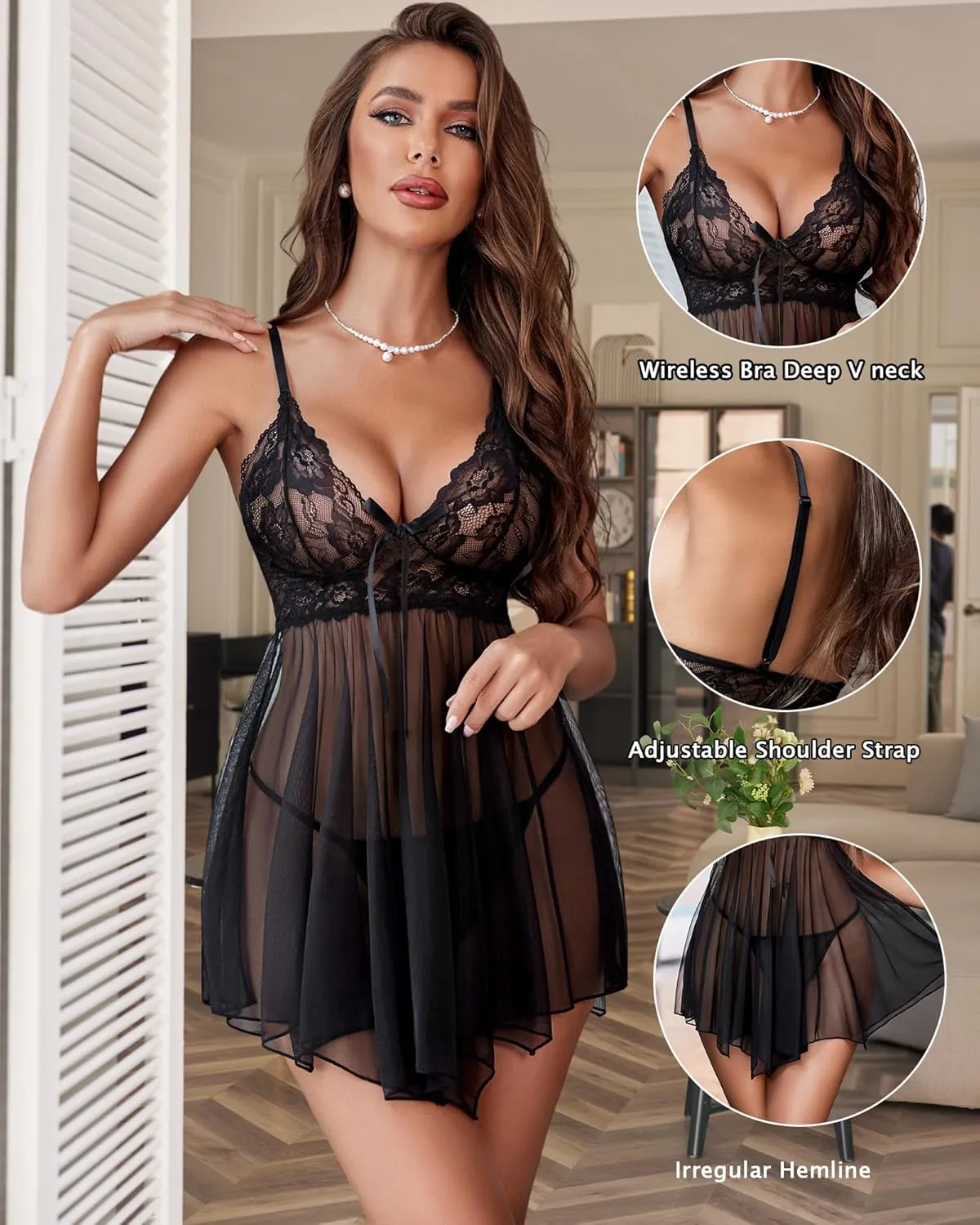 Avidlove Women Lingerie Lace Babydoll Mesh Nightgown Chemise Boudoir Nighty Sleepwear