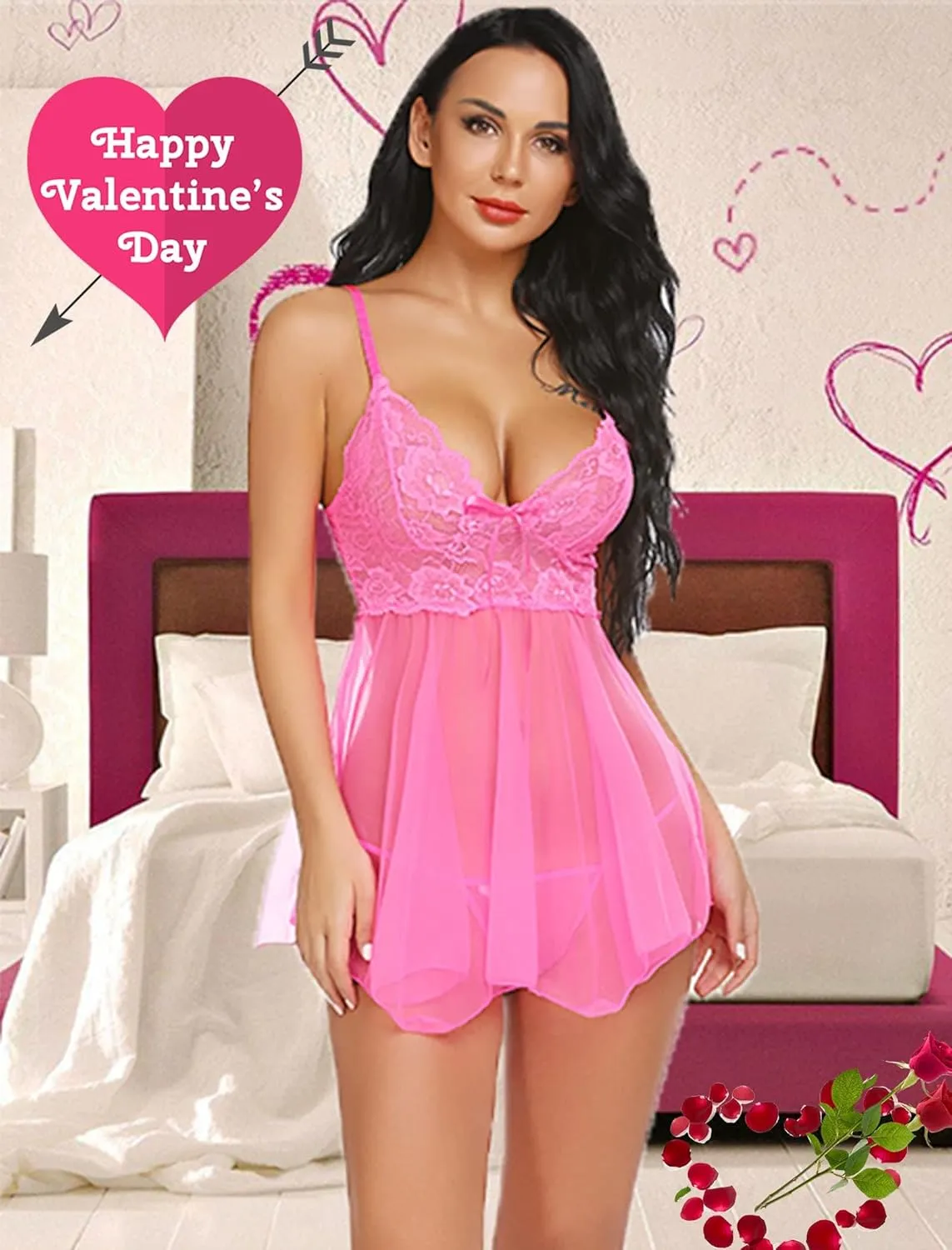 Avidlove Women Lingerie Lace Babydoll Mesh Nightgown Chemise Boudoir Nighty Sleepwear
