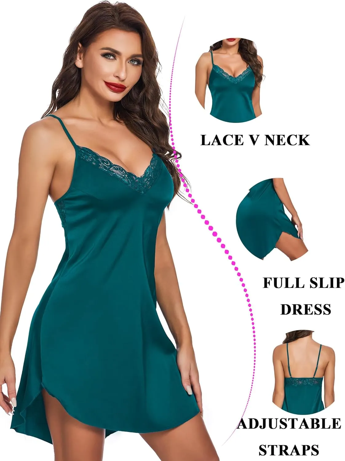 Avidlove Women's Nightwear Sexy Satin Sleepwear Lace Chemises Mini Full Slip