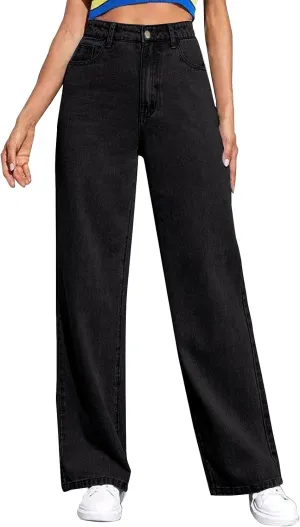 Baggy Jeans for Women High Waisted Wide Leg Y2k Pants Stretchy Plus Size Casual Sweatpants Jean with Pockets
