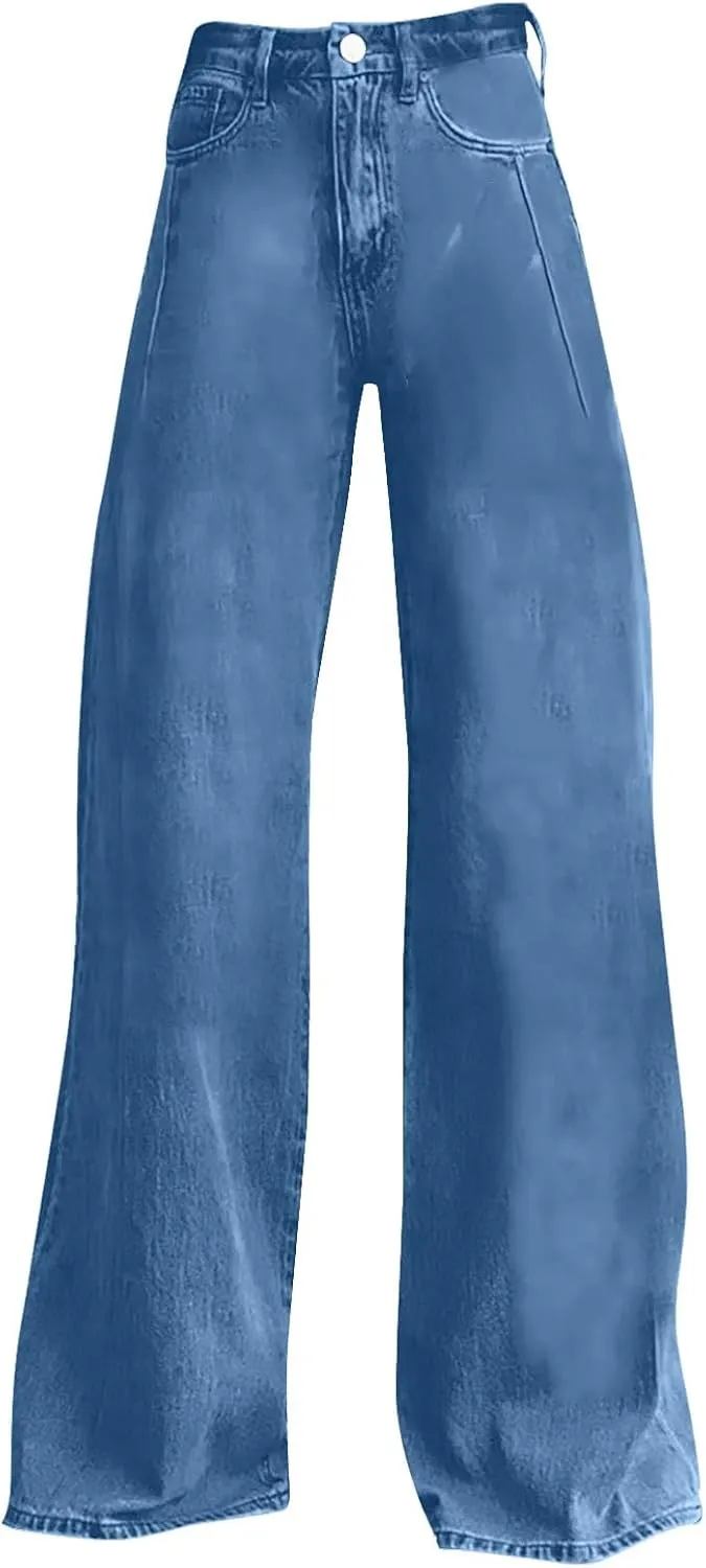 Baggy Jeans for Women Summer Wide Leg Vintage Pant Denim 90s Y2K Streetwear High Waisted Straight Pants with Pockets
