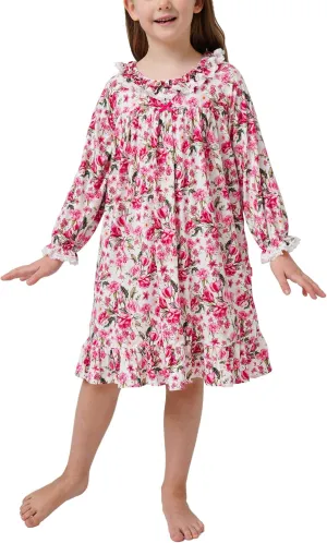 Bamboo Viscose Girls Nightgowns Toddler Long Sleeve Lace Casual Kids Pajama Dress for Girls