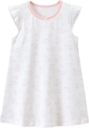 BANGSAUR Girls' Dress, Toddler Cotton Soft Short Sleeve Sleepshirts,3-10 Years