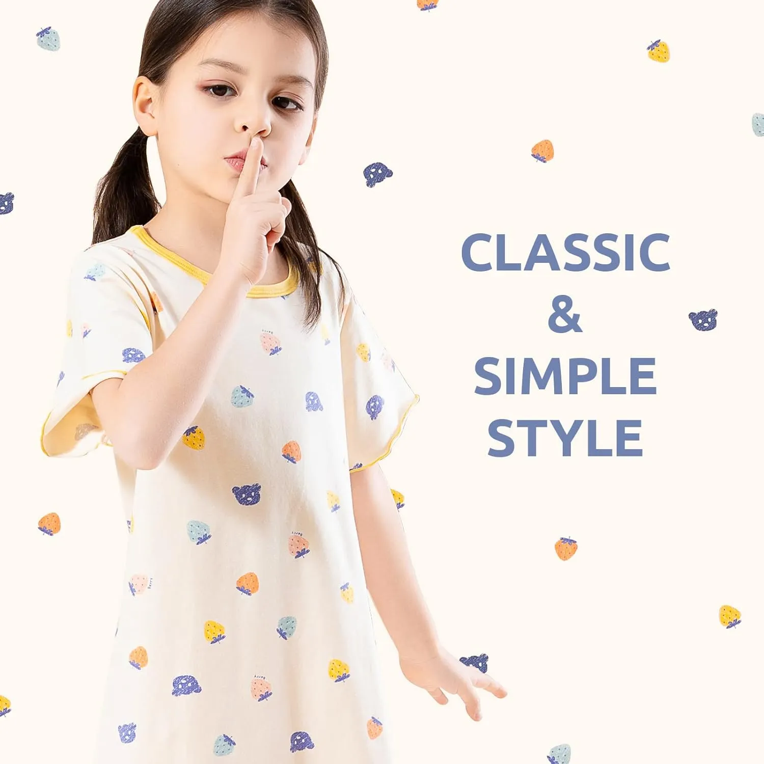 BANGSAUR Girls' Dress, Toddler Cotton Soft Short Sleeve Sleepshirts,3-10 Years