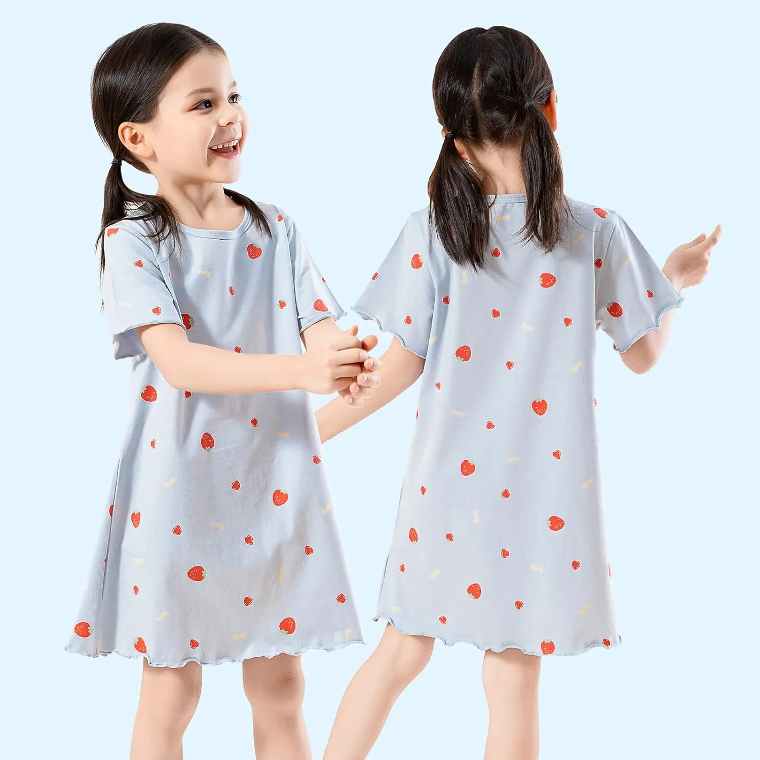 BANGSAUR Girls' Dress, Toddler Cotton Soft Short Sleeve Sleepshirts,3-10 Years