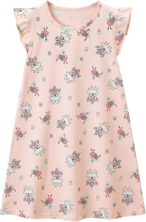 BANGSAUR Girls' Dress, Toddler Cotton Soft Short Sleeve Sleepshirts,3-10 Years