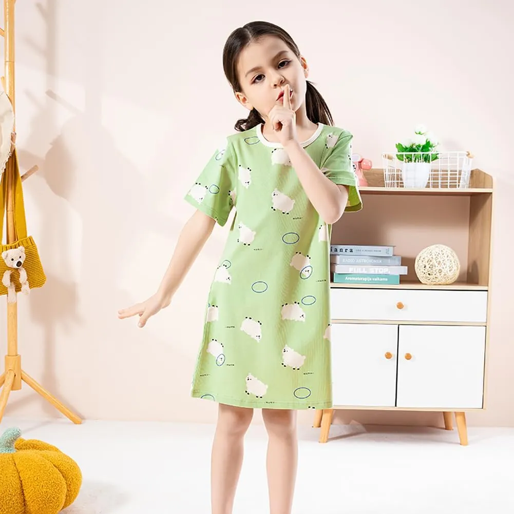 BANGSAUR Girls' Dress, Toddler Cotton Soft Short Sleeve Sleepshirts,3-10 Years