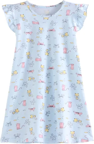 BANGSAUR Girls' Dress, Toddler Cotton Soft Short Sleeve Sleepshirts,3-10 Years