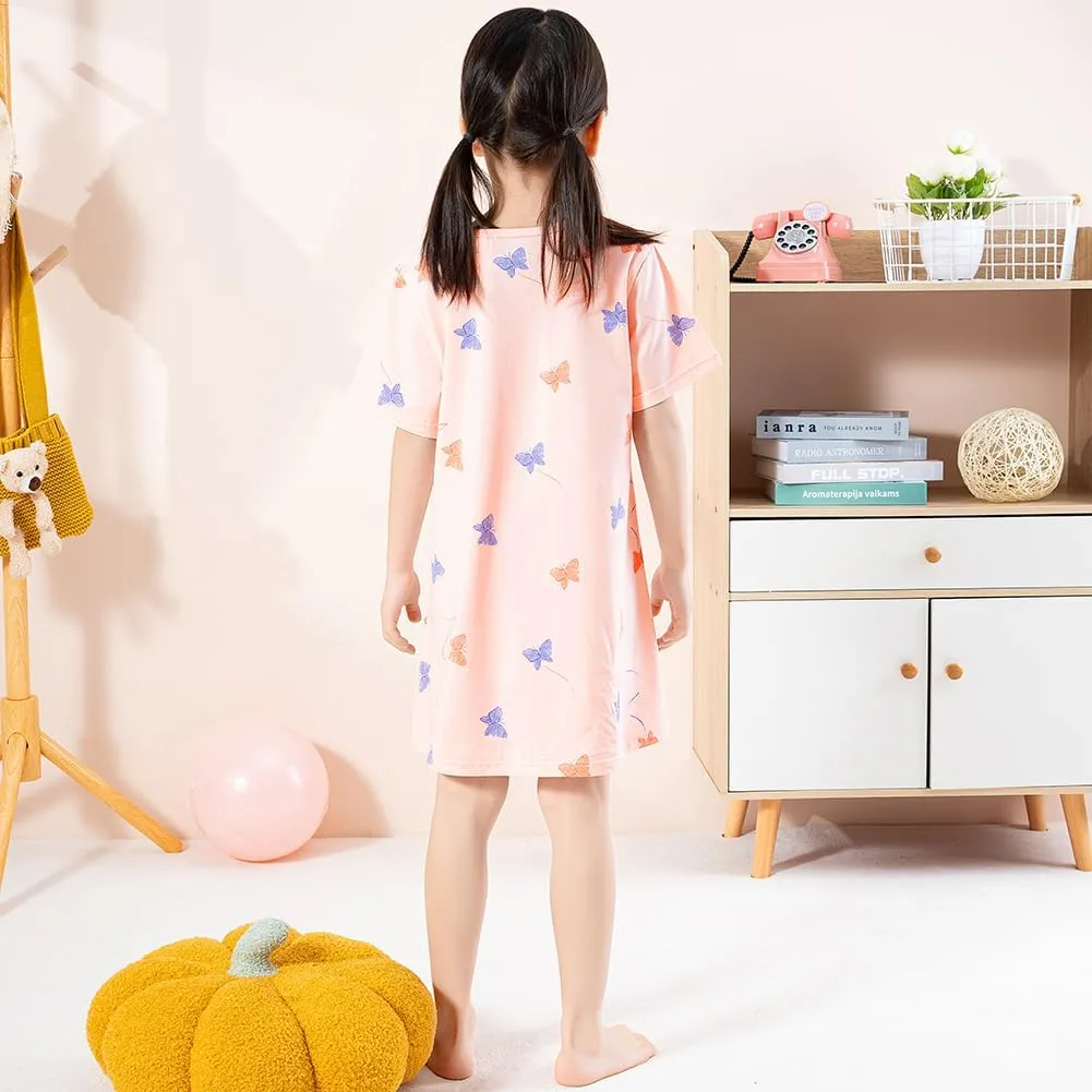 BANGSAUR Girls' Dress, Toddler Cotton Soft Short Sleeve Sleepshirts,3-10 Years