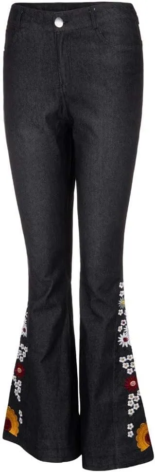 Bell Bottom Jeans Floral Embroidered Jeans Women Stretch Flare Jean Plus Size Bell-Bottoms Y2k Wide Leg Denim Pants