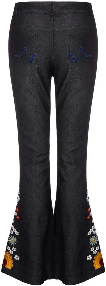 Bell Bottom Jeans Floral Embroidered Jeans Women Stretch Flare Jean Plus Size Bell-Bottoms Y2k Wide Leg Denim Pants