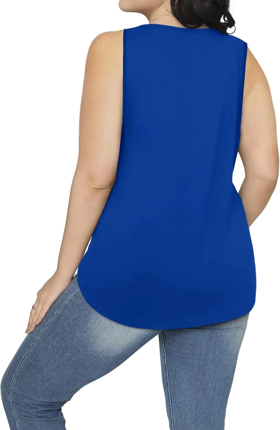 Besshopie Womens Summer Tank Tops Pleated Round Neck Sleeveless Tops for Women Casual Flowy