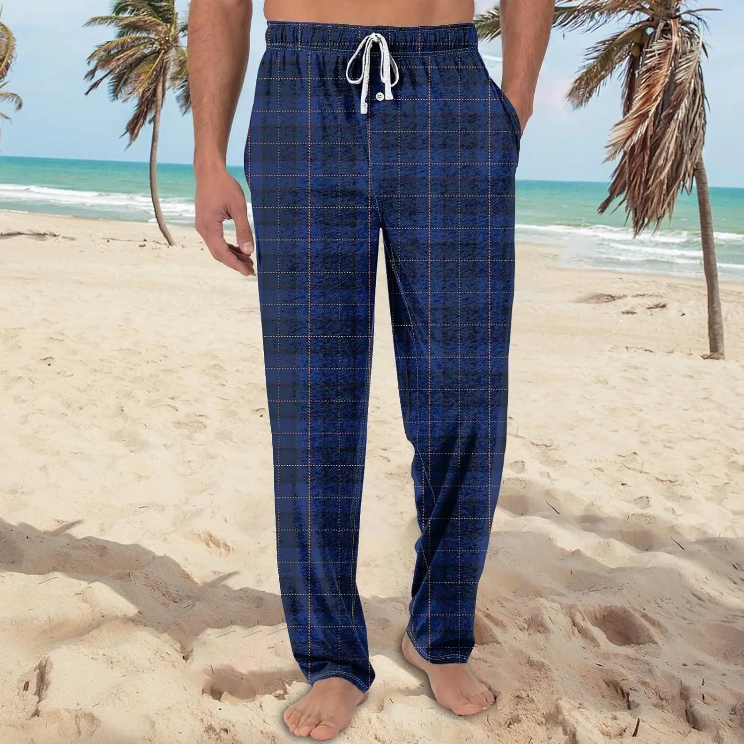 Big and Tall Lounge Pants for Men Soft Cotton Plaid Pajama Pants Loose Elastic Waist Lounging Trousers with Pockets