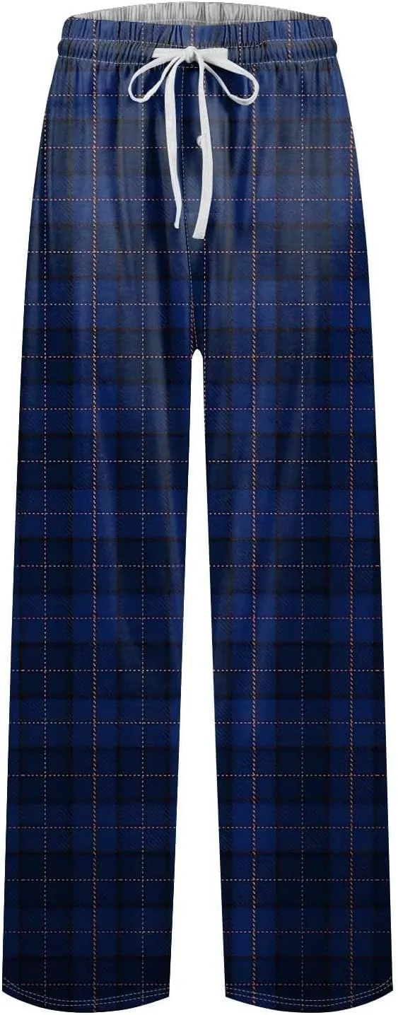 Big and Tall Lounge Pants for Men Soft Cotton Plaid Pajama Pants Loose Elastic Waist Lounging Trousers with Pockets