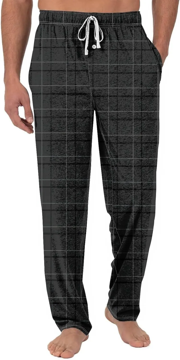 Big and Tall Lounge Pants for Men Soft Cotton Plaid Pajama Pants Loose Elastic Waist Lounging Trousers with Pockets