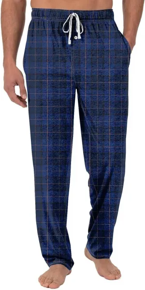 Big and Tall Lounge Pants for Men Soft Cotton Plaid Pajama Pants Loose Elastic Waist Lounging Trousers with Pockets