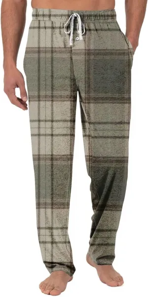 Big and Tall Lounge Pants for Men Soft Cotton Plaid Pajama Pants Loose Elastic Waist Lounging Trousers with Pockets