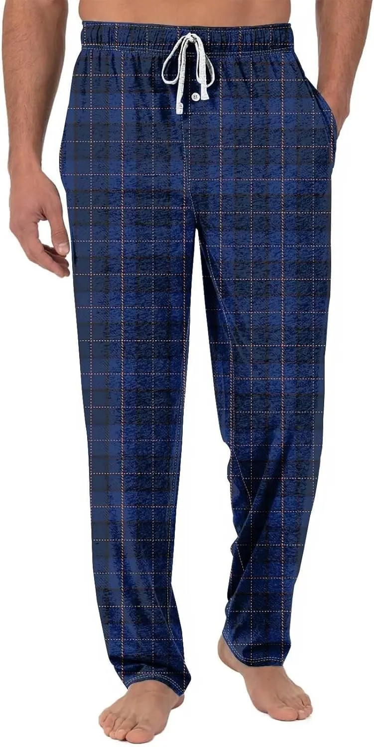 Big and Tall Lounge Pants for Men Soft Cotton Plaid Pajama Pants Loose Elastic Waist Lounging Trousers with Pockets