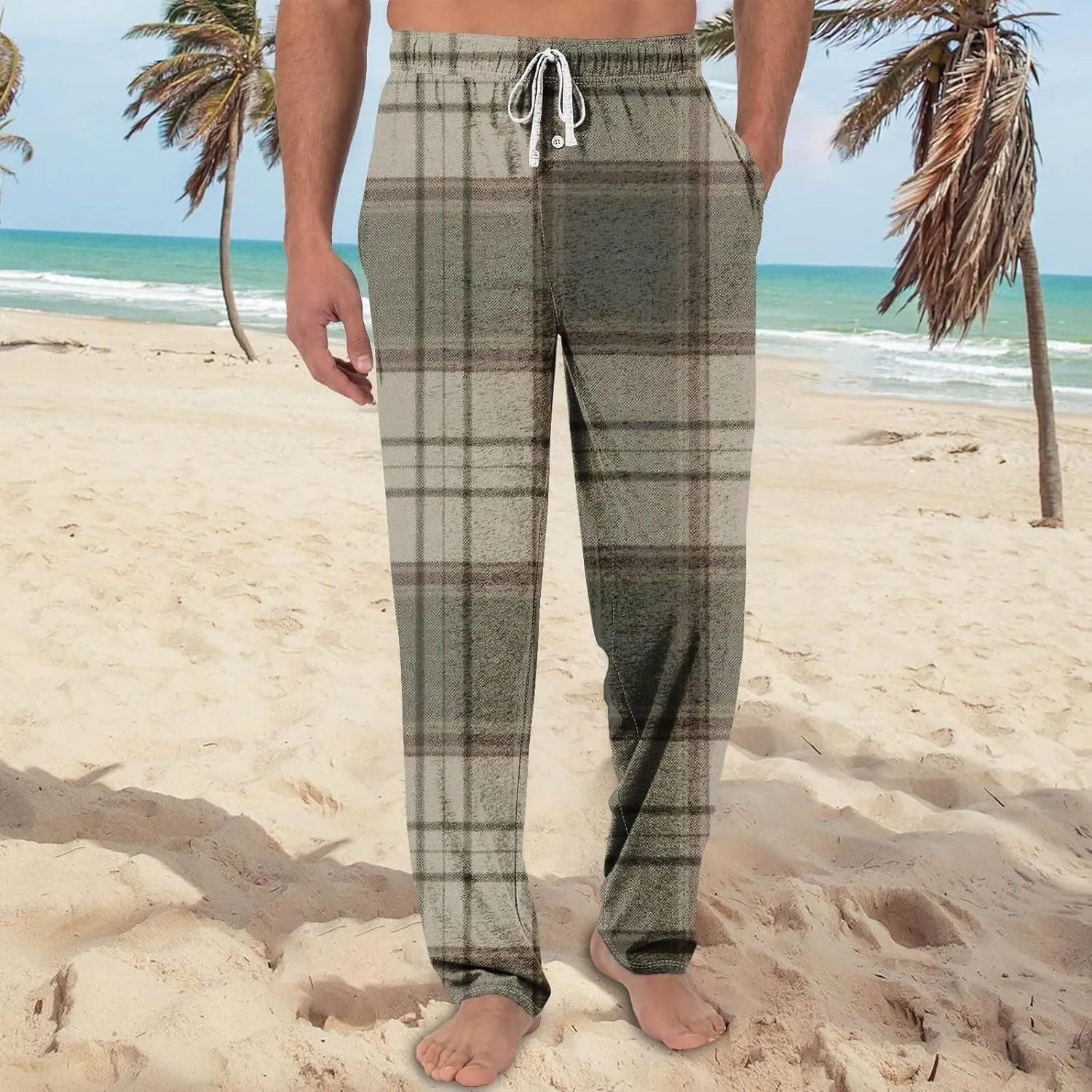 Big and Tall Lounge Pants for Men Soft Cotton Plaid Pajama Pants Loose Elastic Waist Lounging Trousers with Pockets