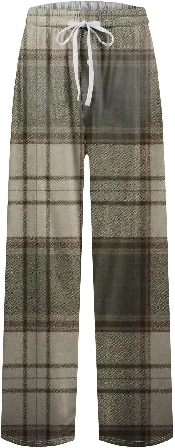 Big and Tall Lounge Pants for Men Soft Cotton Plaid Pajama Pants Loose Elastic Waist Lounging Trousers with Pockets