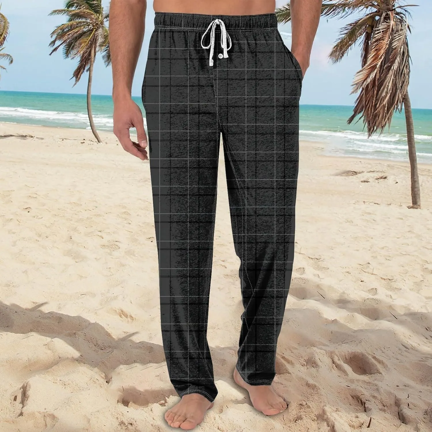 Big and Tall Lounge Pants for Men Soft Cotton Plaid Pajama Pants Loose Elastic Waist Lounging Trousers with Pockets