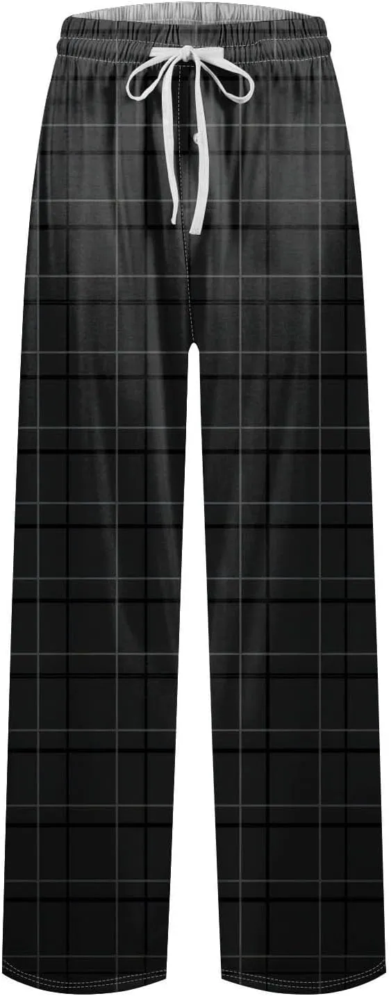 Big and Tall Lounge Pants for Men Soft Cotton Plaid Pajama Pants Loose Elastic Waist Lounging Trousers with Pockets