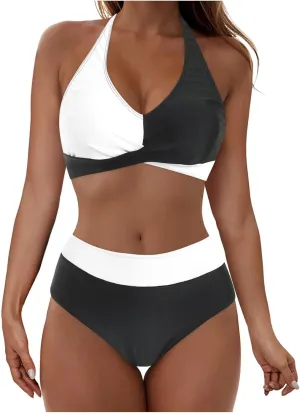 Bikini Sets for Women Two Piece Push Up Halter Bathing Suits Sexy Front Cross Vintage Mid Rise Swimsuits
