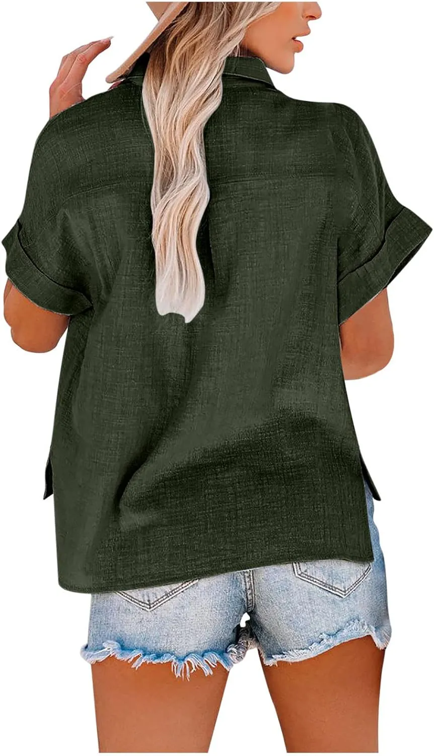 Binmer Womens Linen Button Down Shirt 2024 Fashion Plus Size Blouse Summer Casual Loose Dressy Short Sleeve Tops S-5XL