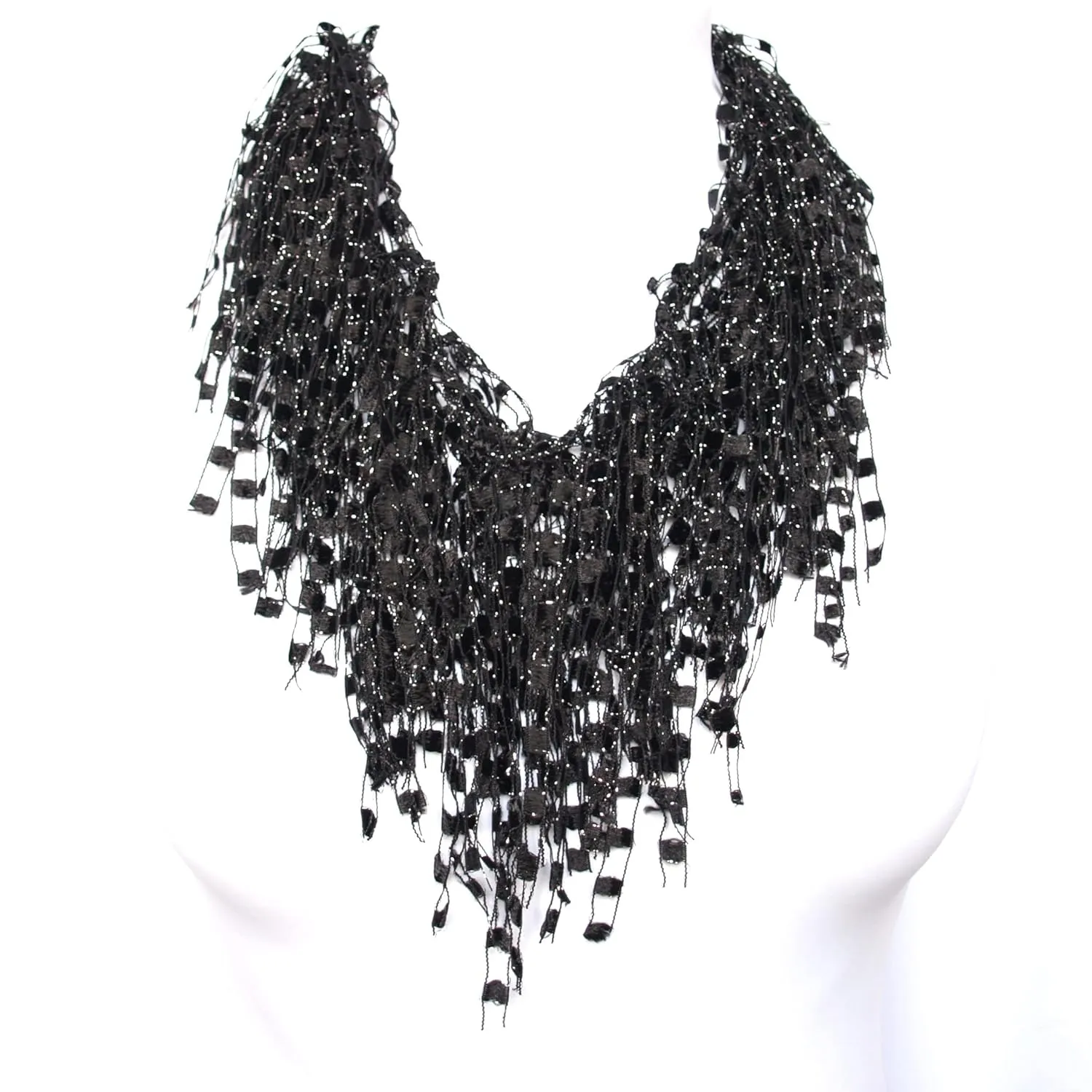 Black Chunky Necklace Scarf for Women - Near-weightless BIB Statement Jewelry for Lady (Black)
